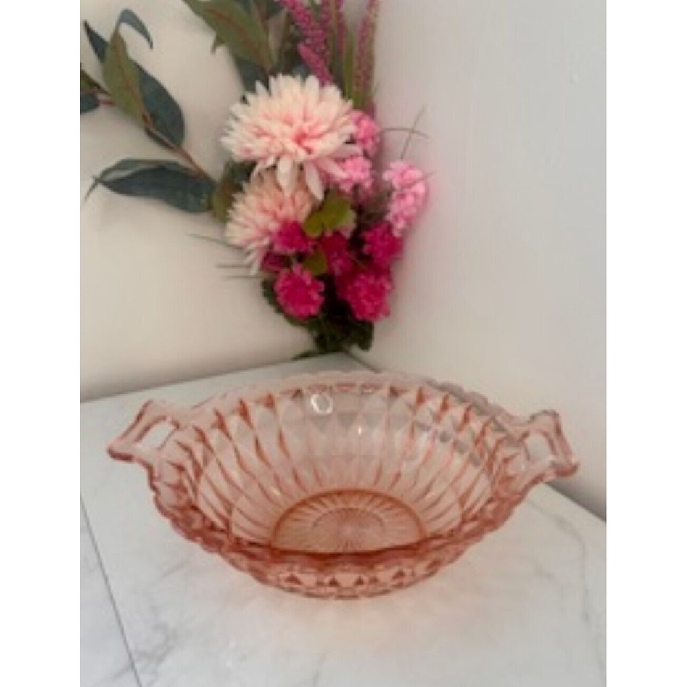 Vintage Peach Depression Glass Serving‎ Bowl with Handles